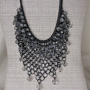 Elegant Black and Crystal Bib Necklace Gothcore Mobwife Steampunk Y2K
